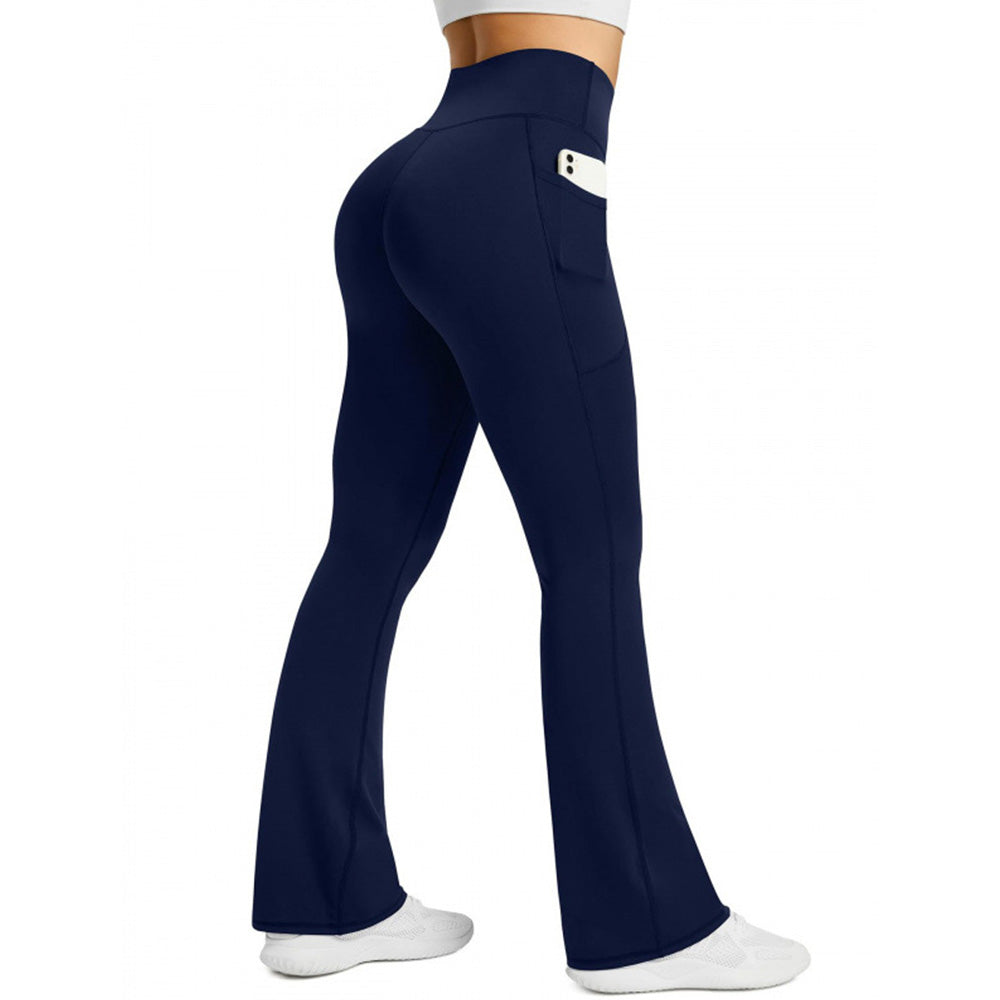 High Waist Flare Yoga Pants with Side Pockets for Workout Daily Wear-Navy