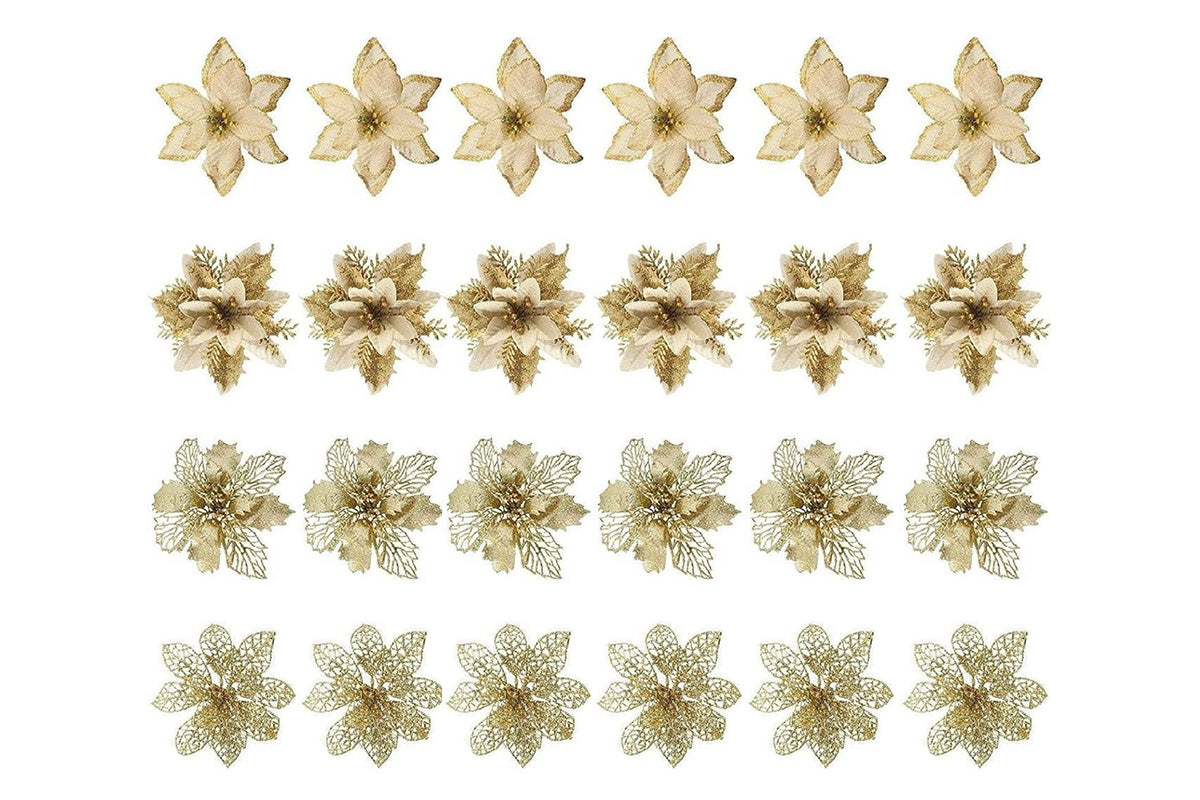 24Pcs Artificial Flowers Christmas Tree Decorations for Wreath Fireplace Stairs