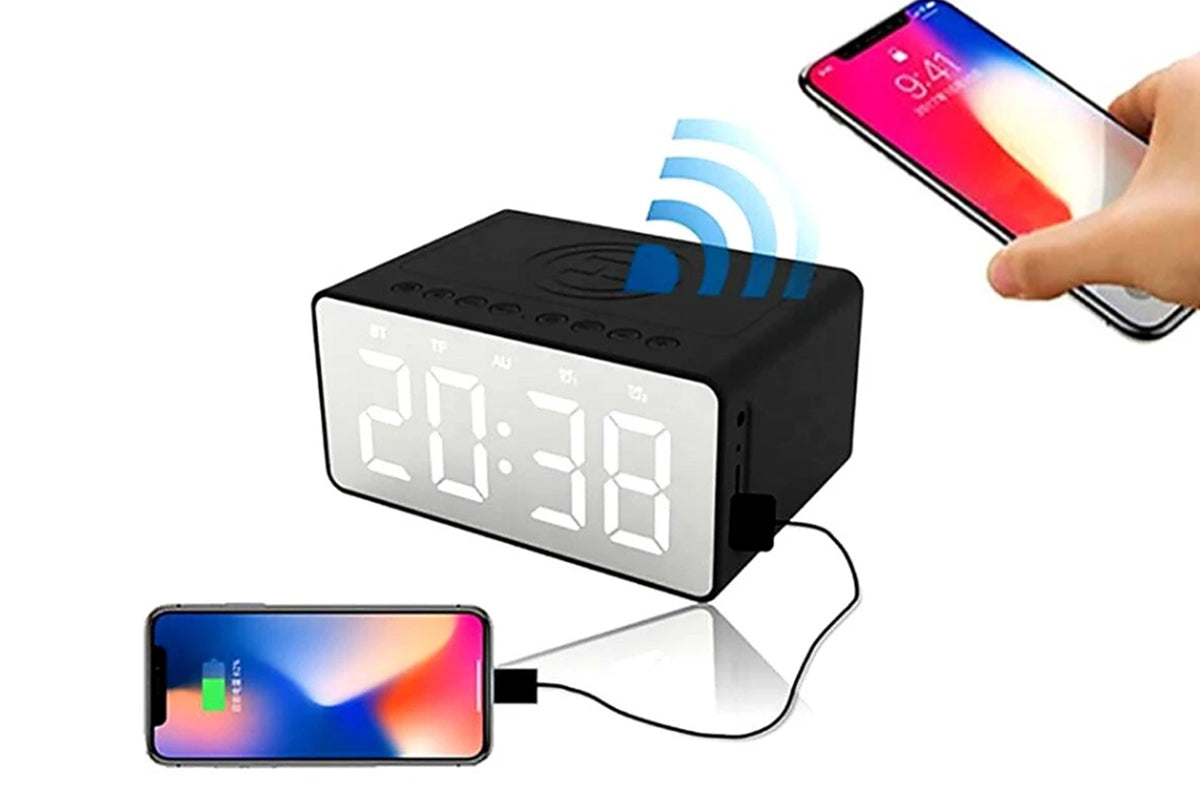 Wireless Charging Bluetooth Speaker with LED Digital Alarm Clock and FM Radio
