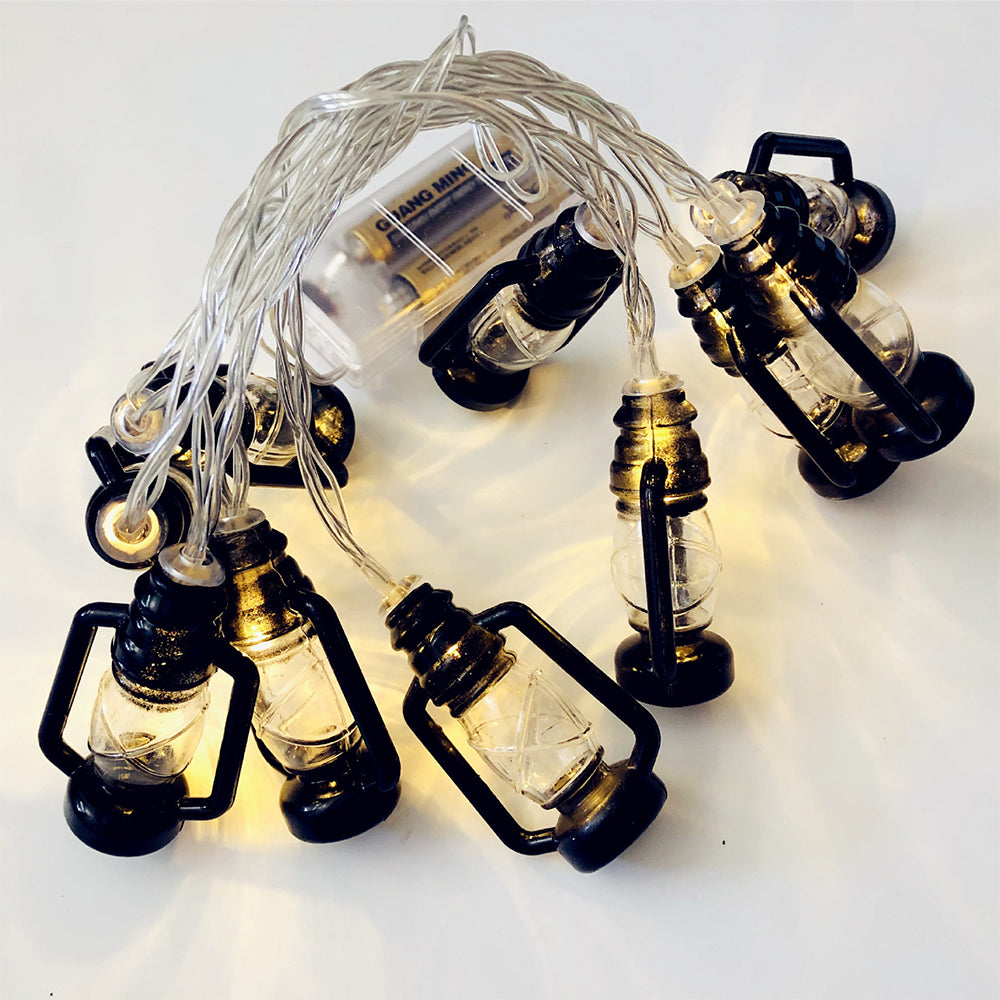 Battery Operated LED Black Retro Oil Lantern String Light