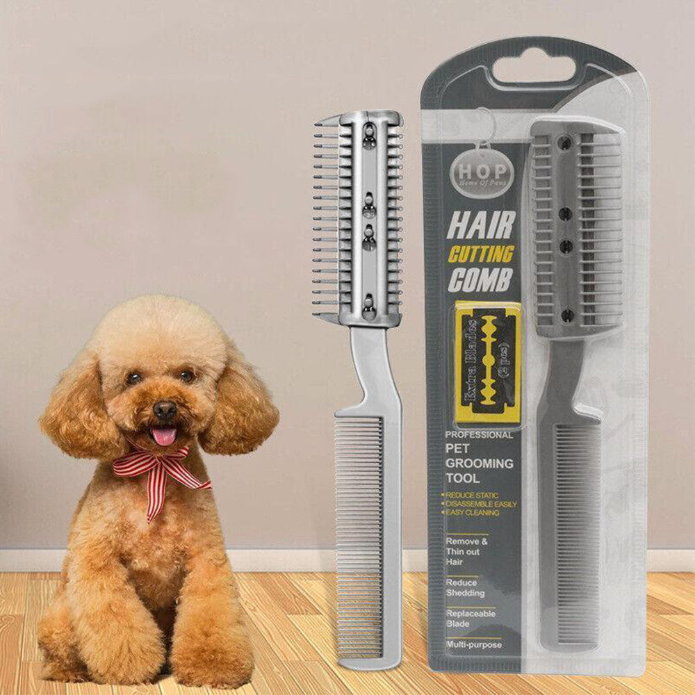Two Sided Pet Grooming Comb with Razor for Dog Cat Fur Trimming and Thinning