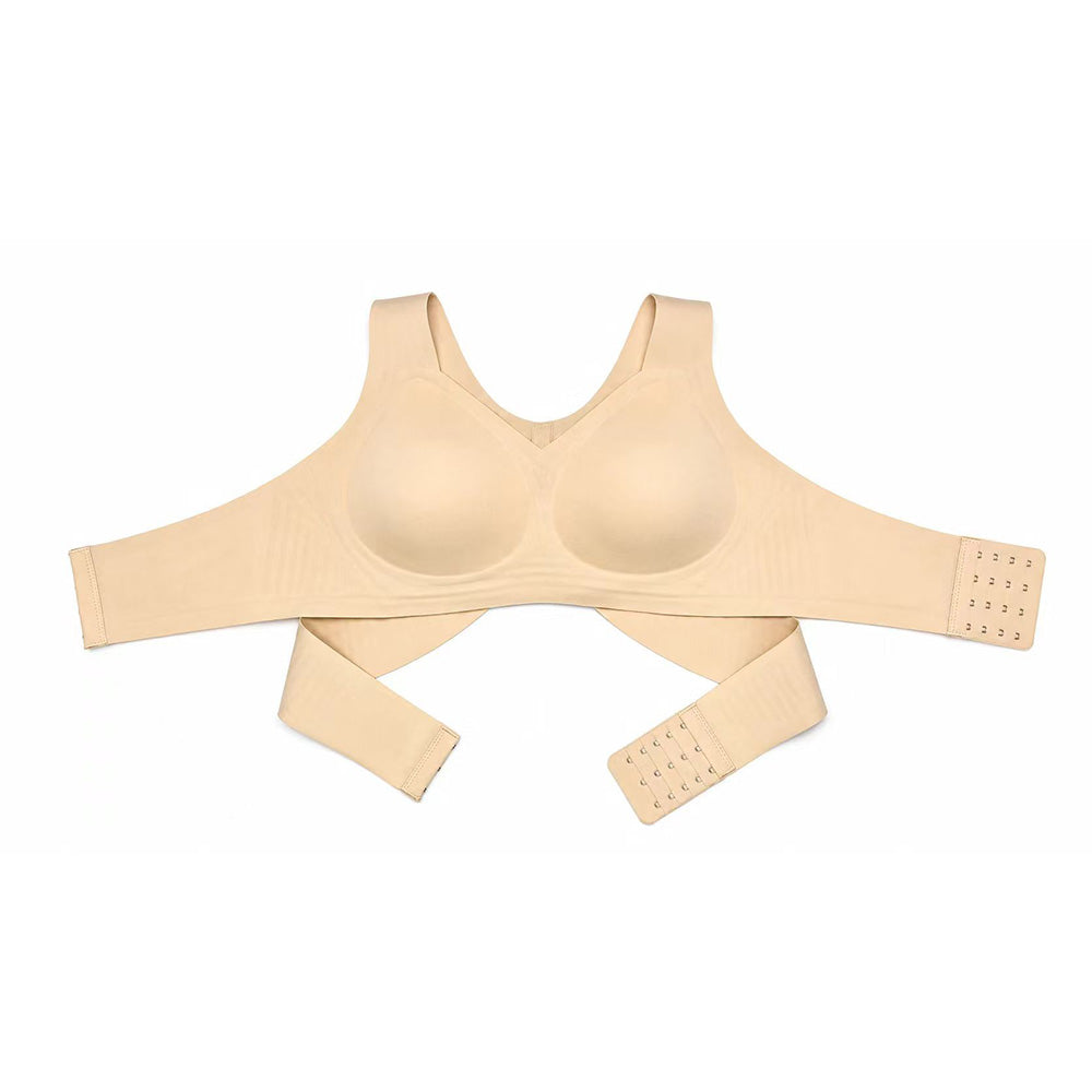 Wireless Front Closure Seamless Full Coverage Cross Back Bra for Women-Beige