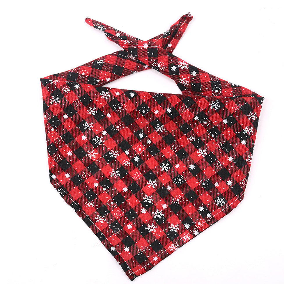 Snowflakes Christmas Dog Bandana Buffalo Plaid Pet Scarf Dog Triangle Bandana