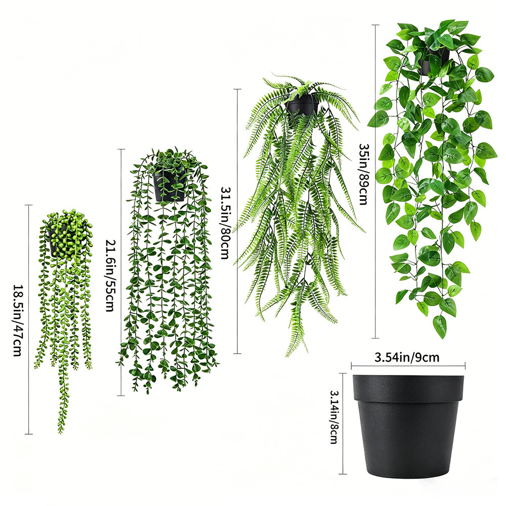 4 PCS Fake Hanging Plants with Pots Artificial Plants for Wall Room Balcony Office