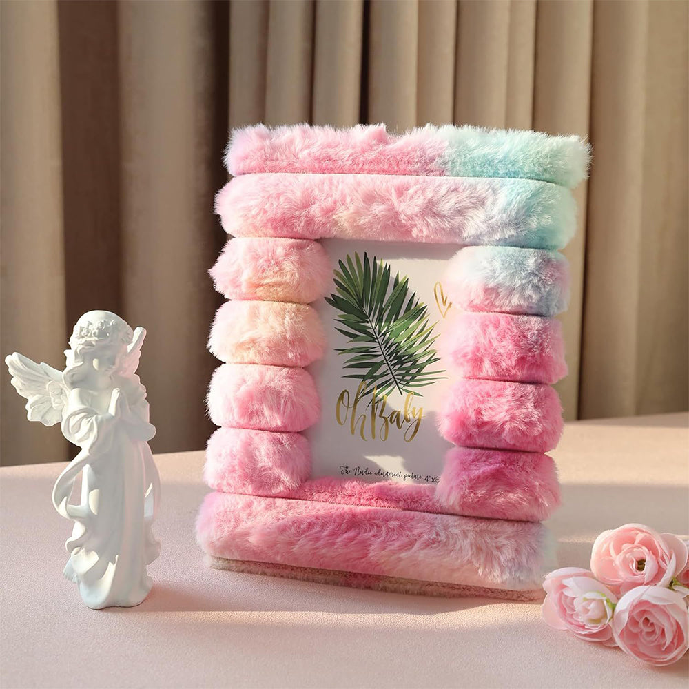 Cute Fluffy Plush Photo Frame With HD Glass Protection-Multicolour