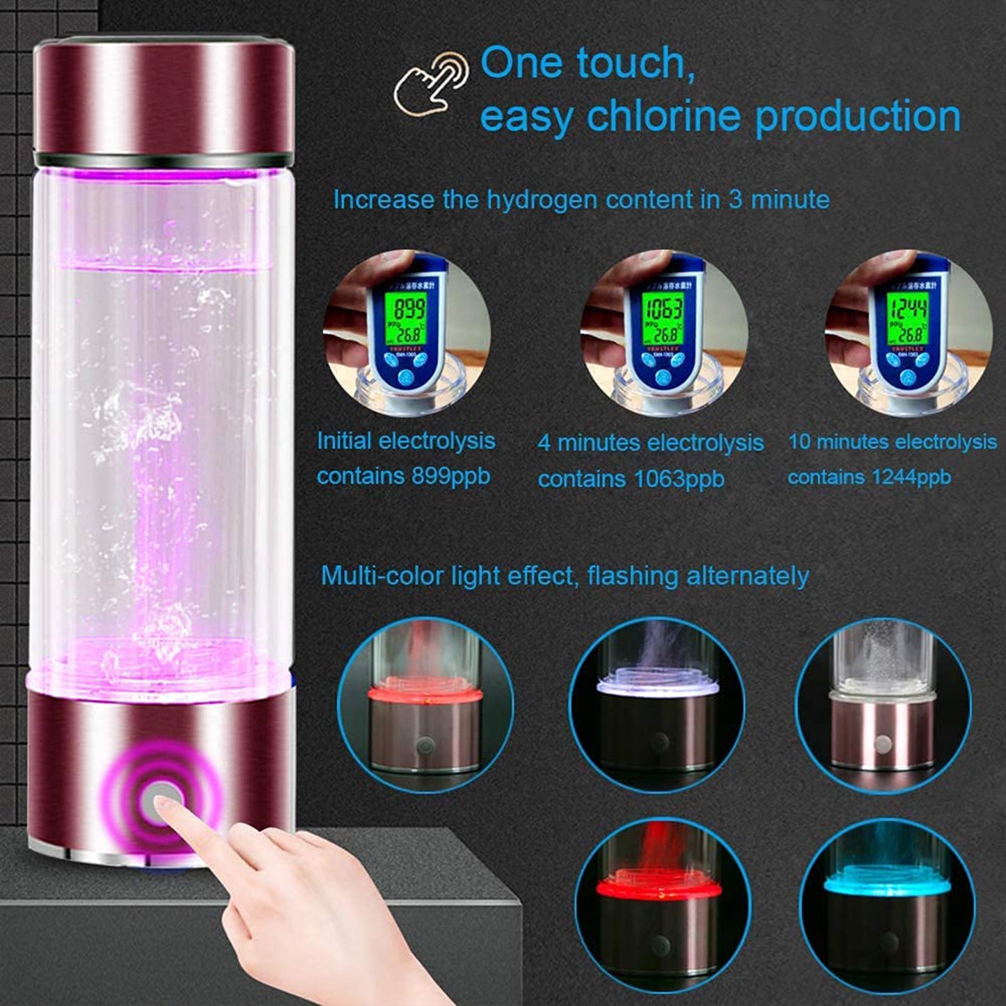 400ml Rechargeable Hydrogen-rich Water Maker Ionizer Generator Bottle
