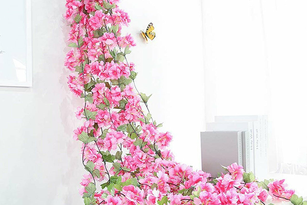 4Pcs Sakura Vine Artificial Silk Hanging Garland 2.3 m for Wedding and Home Decoration