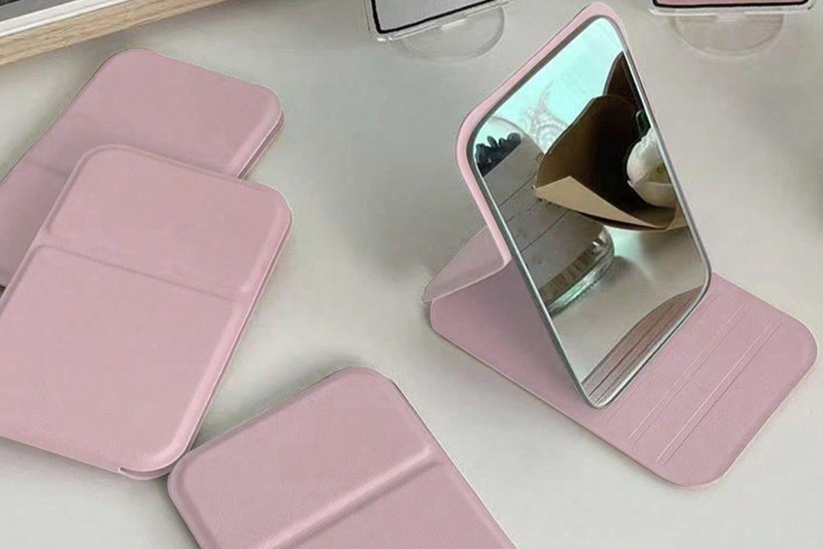 2-Pack Medium Foldable PU Leather Makeup Mirror Portable Travel Vanity Mirror
