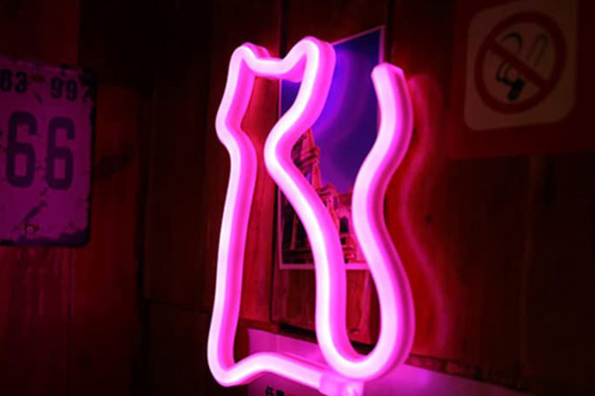 LED Cat Rainbow Neon Sign Lights Bedside Night Light Lamp Bedroom Wall Decoration