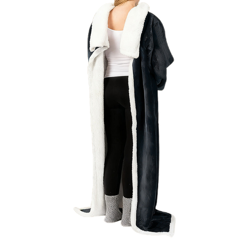 Sherpa Long Sleeve Throw Blanket Open Back Blanket Warm Sleeved Throw Blanket