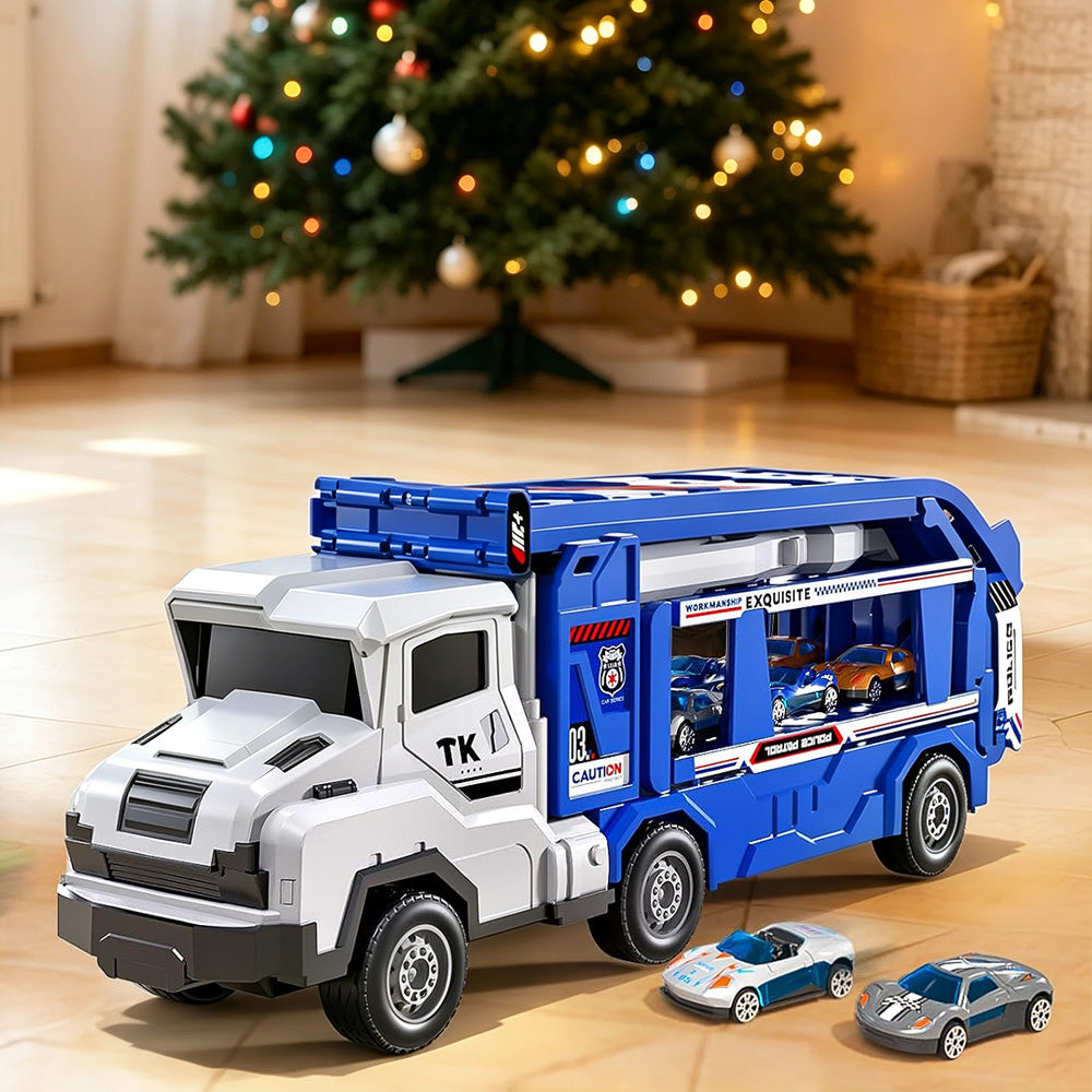 Large Dual Track Transporter Truck Toy Set with 6 Alloy Racing Cars