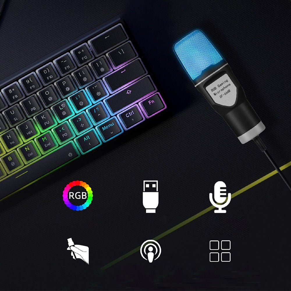 USB Condenser RGB Gaming Microphone with Tripod Stand