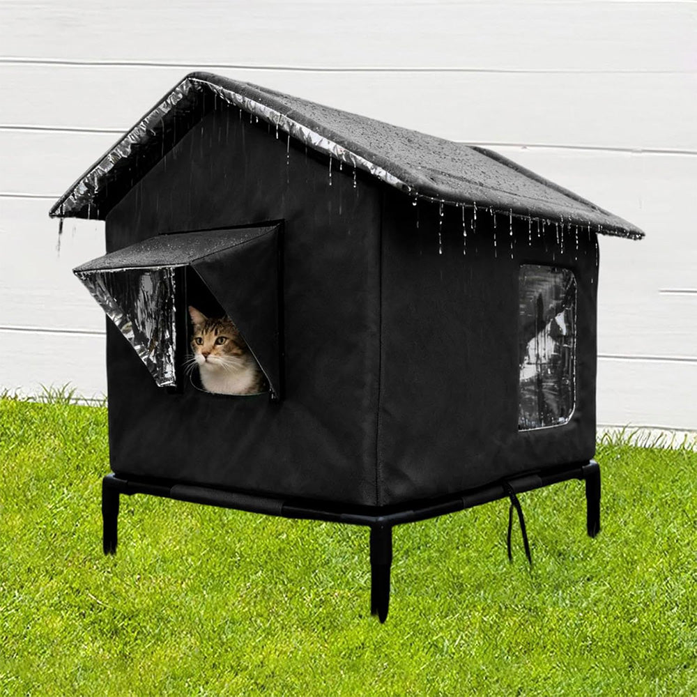 Cat House Indoor Outdoor Insulated Shelter for Small to Medium Cats-Black