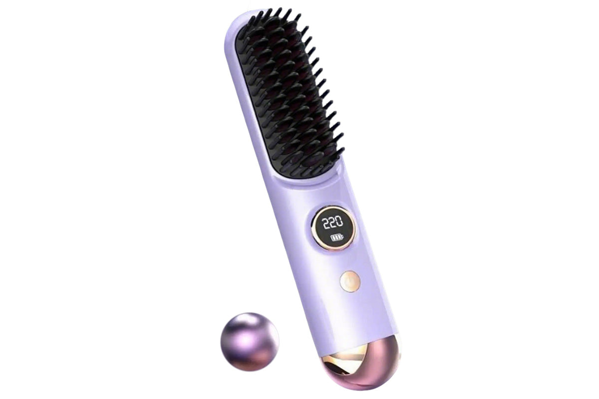 Cordless LCD Hair Straightening Brush 2-in-1 Portable Styling Tool for Travel