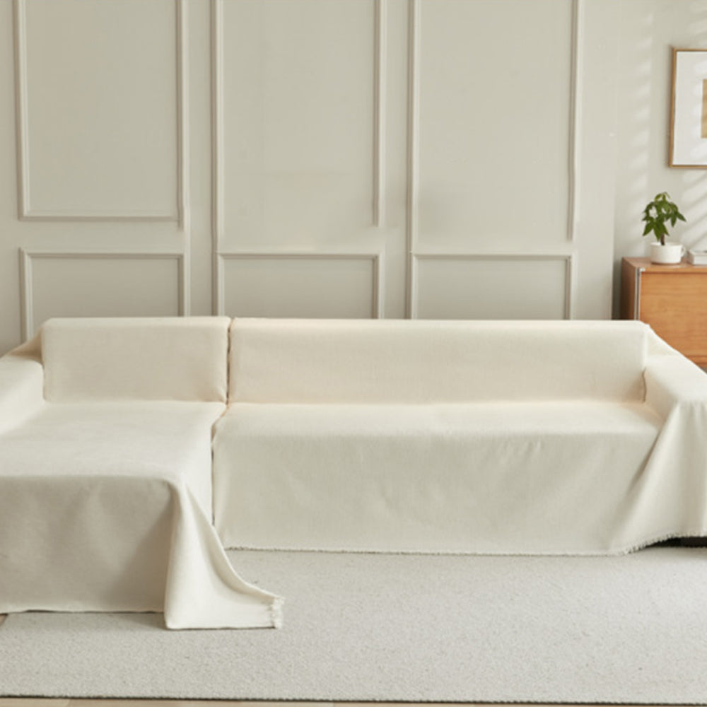 Chenille Sofa Slipcover Washable Couch Cover Sofa Dogs Furniture Protector with Tassels-Beige