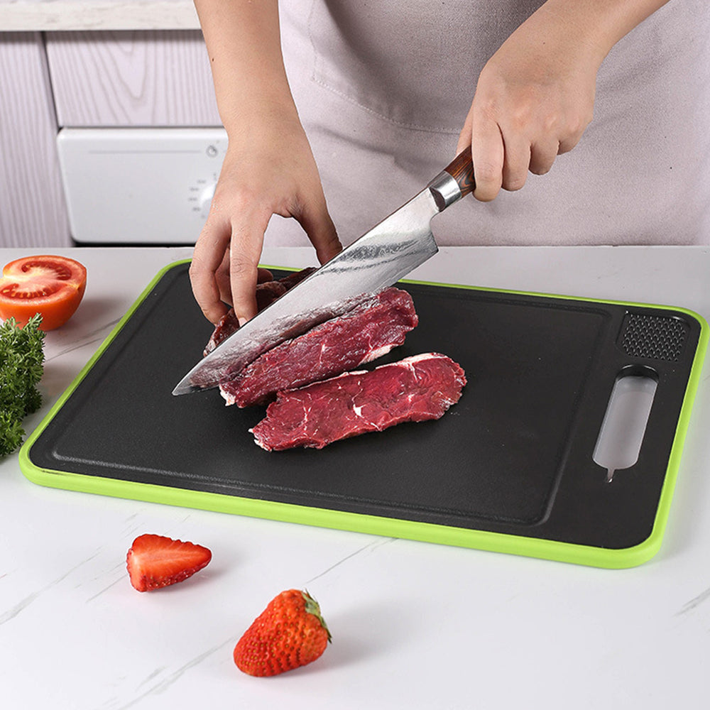 4-in-1 Double Sided Thawing Tray and Cutting Board with Aluminum Sharpener