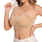 Women Strapless Wirefree Bandeau Bra with Removable Shoulder Straps-Beige