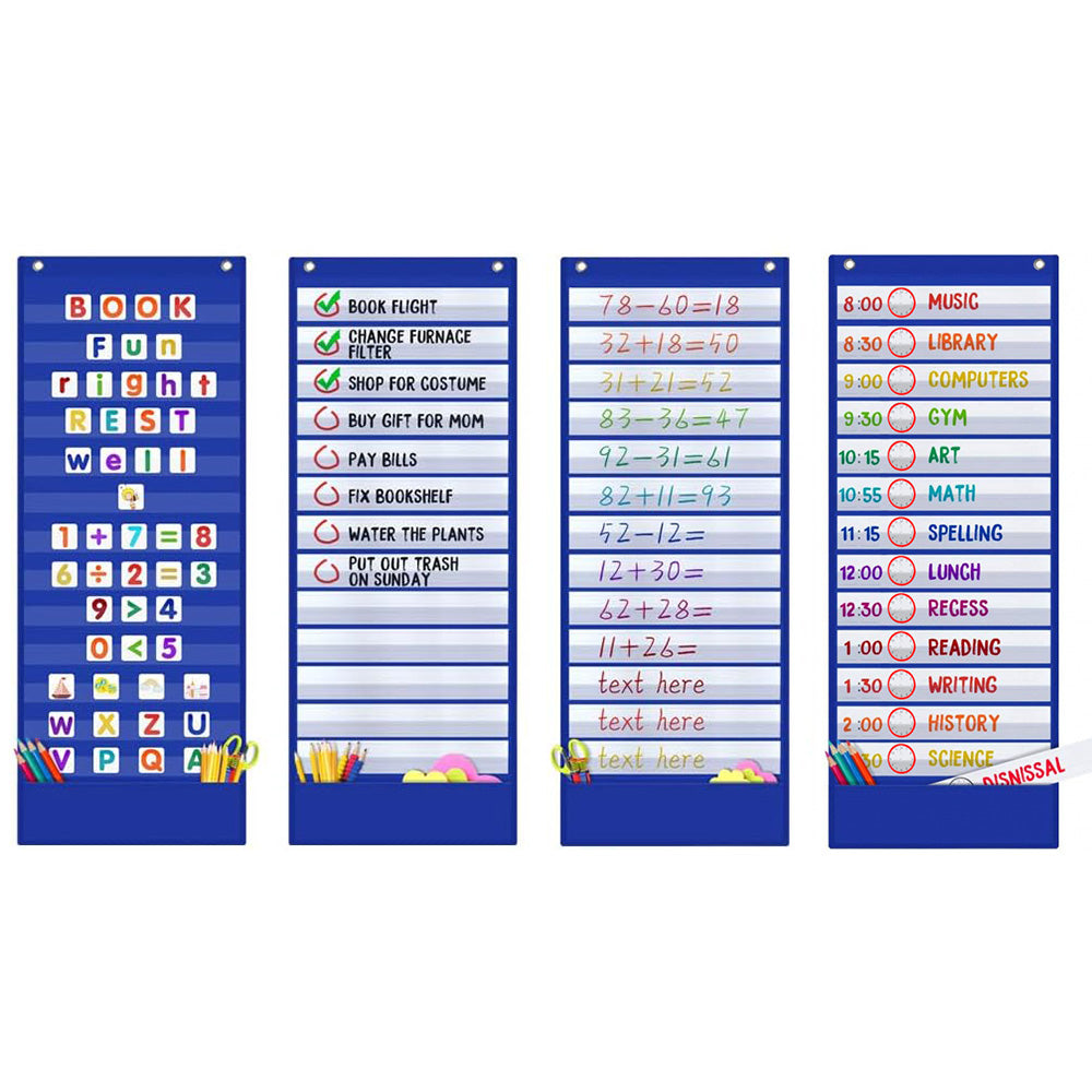 90x33cm Wall Time Management Card Organizer with 14 Dry Erase Cards