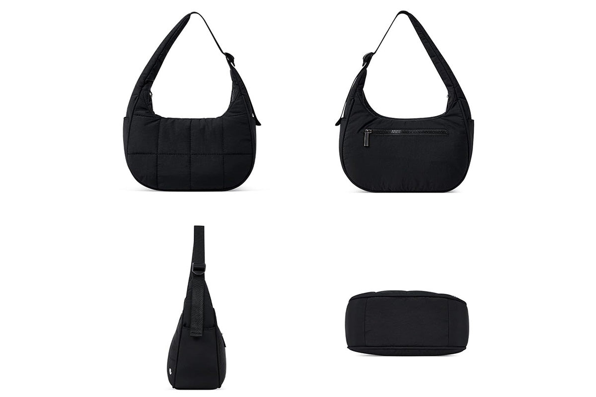 Small Puffer Crescent Shoulder Bag for Women Nylon Quilted Handbag with Adjustable Strap