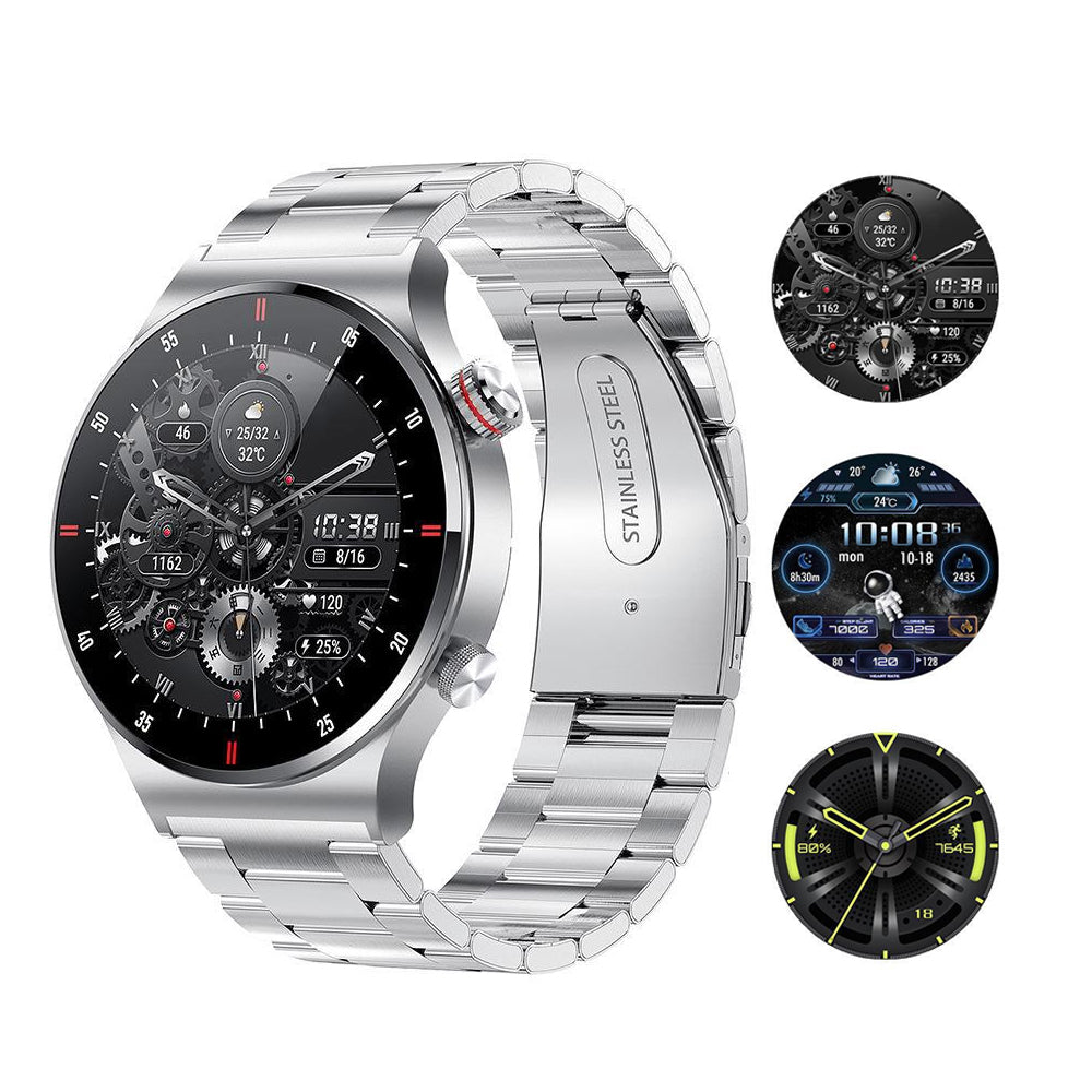 Bluetooth Smart Watch Sports Tracker with Heart Rate Monitor-1 Steel Strap and 1 Silicone Strap