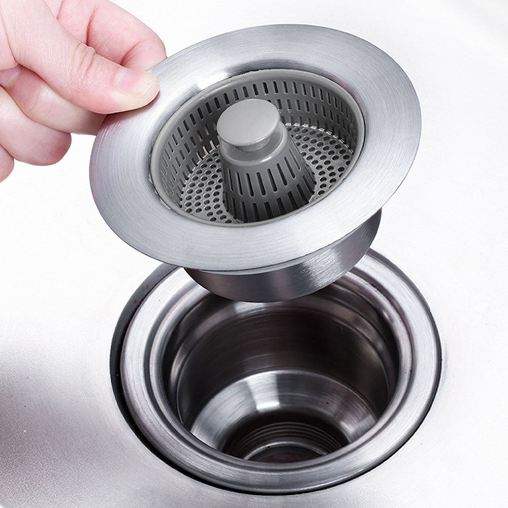 Kitchen Sink Drain Strainer and Stopper Combo Stainless Steel Sink Aid