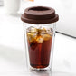 Double Walled Glass Coffee Mug Drinking Coffee Cup with Silicone Lid