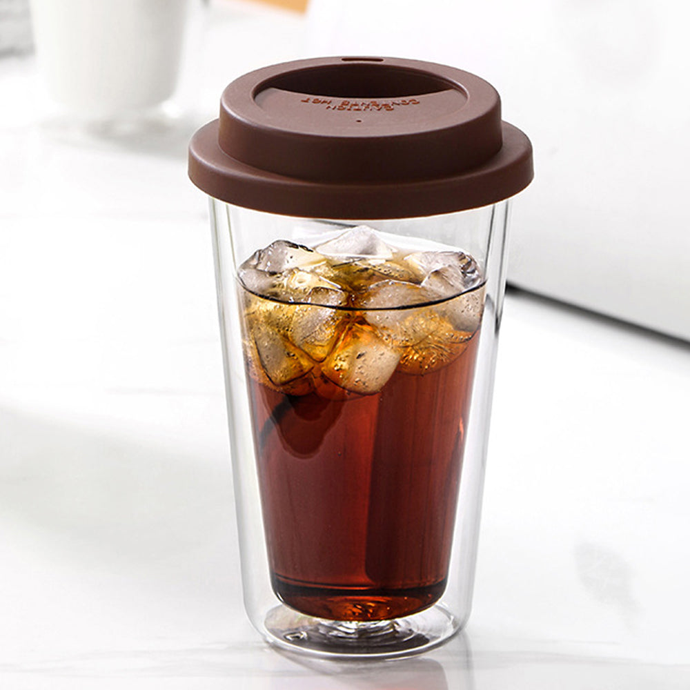 Double Walled Glass Coffee Mug Drinking Coffee Cup with Silicone Lid