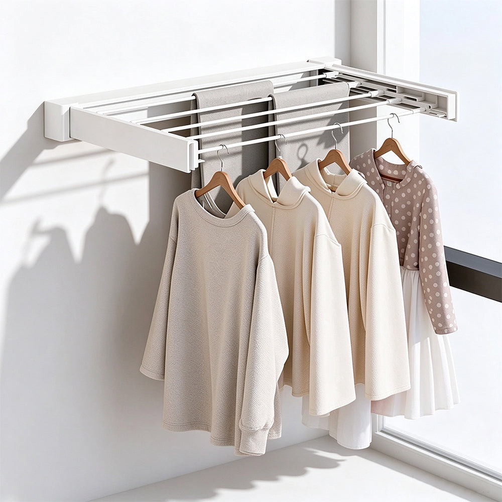 Foldable Wall Mounted Aluminum Clothes Drying Rack with Seven Rods