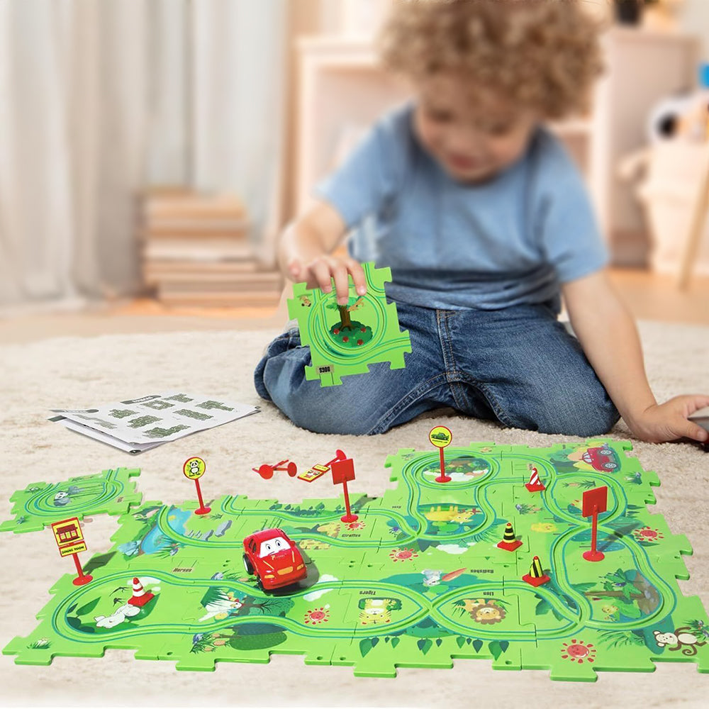 DIY Car Track Puzzle Play Set With A Cute Vehicle Preschool Educational Montessori Toy