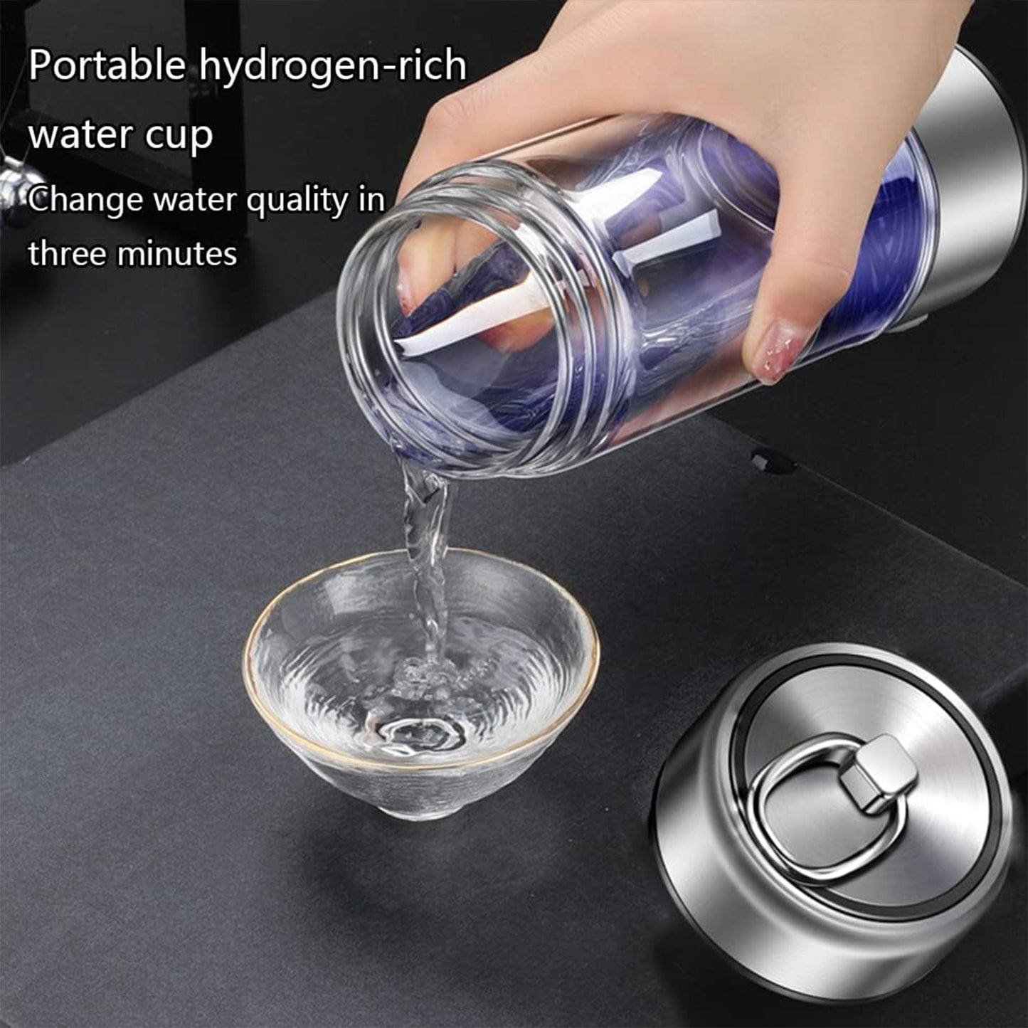 1000mAh 450ml Hydrogen Rich Water Cup Portable USB Rechargeable Ionized Water Generator
