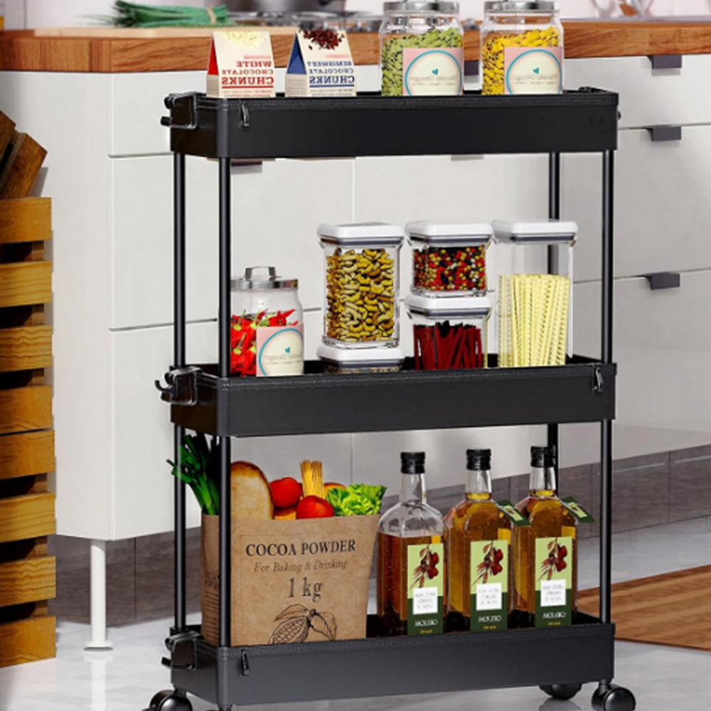 3 Tier Kitchen Bathroom Slim Rolling Trolley Storage Shelf