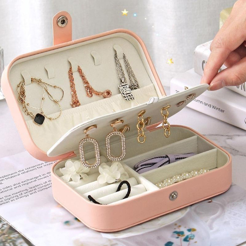 Portable Jewelry Case Travel Jewelry Box with Button