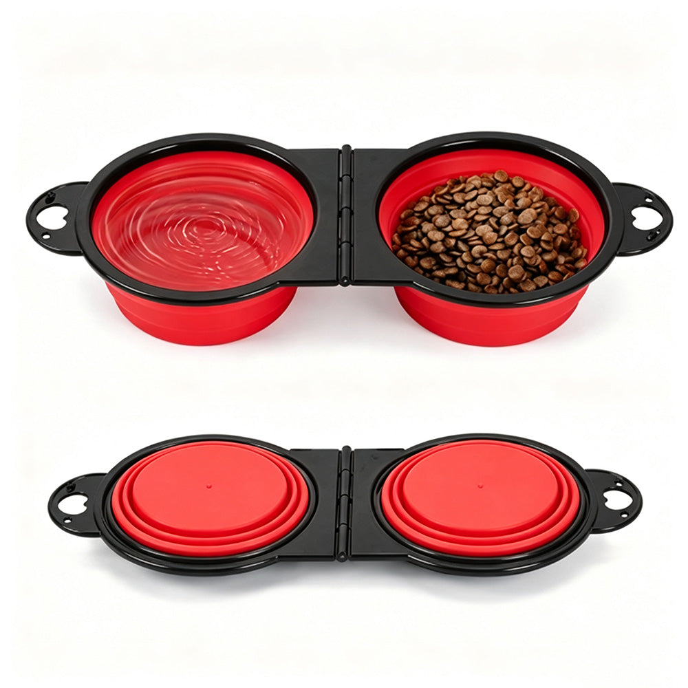 Portable Foldable Dual Pet Bowls for Cats Dogs Outdoor Home Use