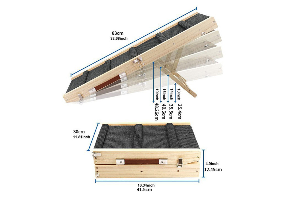 Foldable Adjustable Dog Ramp for Couch and Bed with Non-Slip Carpet Surface