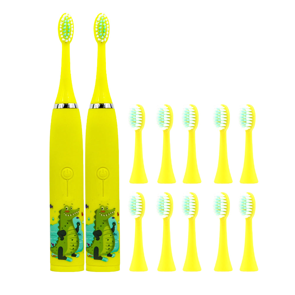 2Pcs Cute Cartoon Electric Soft Toothbrush with 6 Replacement Electronic Toothbrush Heads