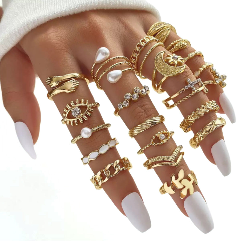 23Pcs Geometric Knuckle Ring Set Gold Silver Stackable Rings for Women