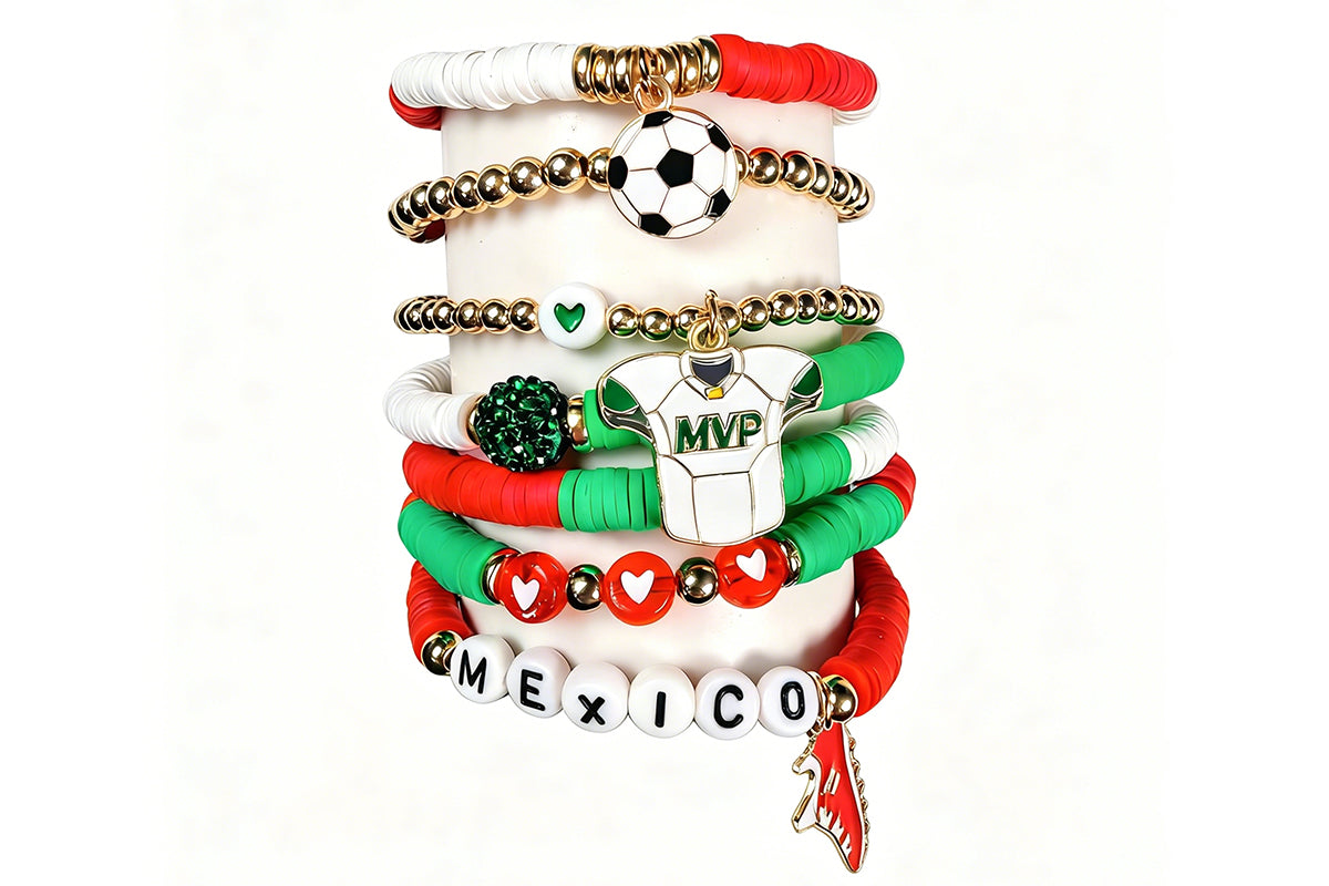 Colorful Soft Clay Football World Cup Bracelets Set for Aldults Soccer Fans