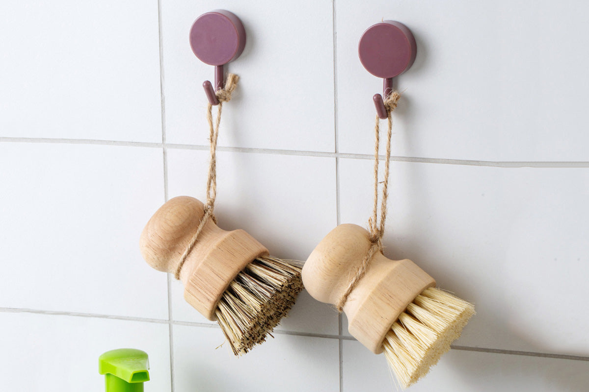 3PCS Bamboo Round Mini Dish Brush Natural Cleaning Brush Kitchen Scrubber Set