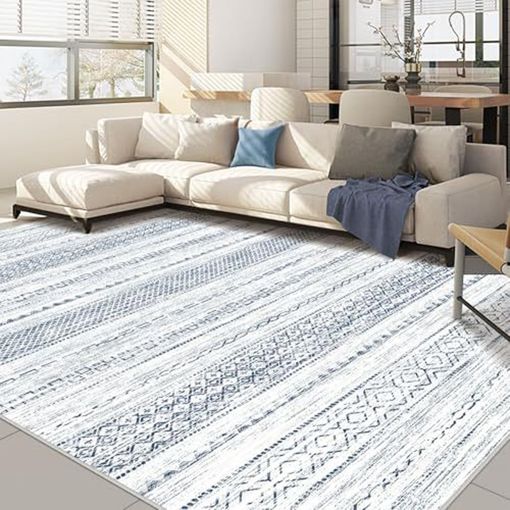 Bohemian Rug Crystal Velvet Machine Washable Non-Slip Scratch-Proof for Living Room Bedroom Dining Room-Blue