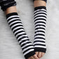 3 Pairs Women Fingerless Arm Warmers Striped Knit Winter Gloves