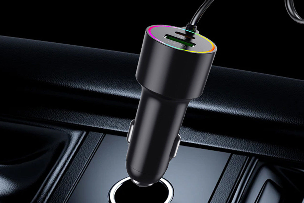3 In 1 Car Charger With Retractable Coiled Cable USB And Type-C Fast Charging