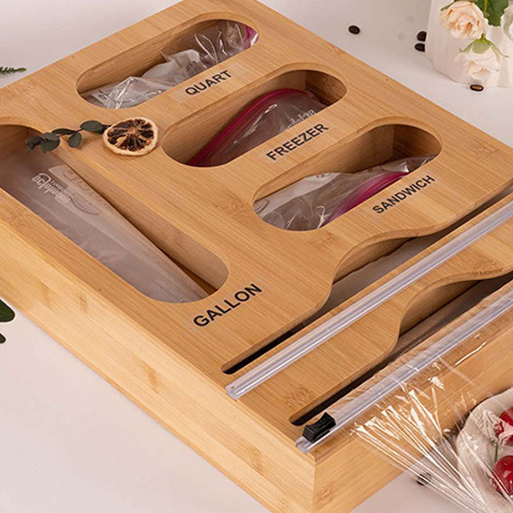 6-in-1 Foil and Plastic Wrap Dispenser Bag Food Baggie Organizer with Cutter