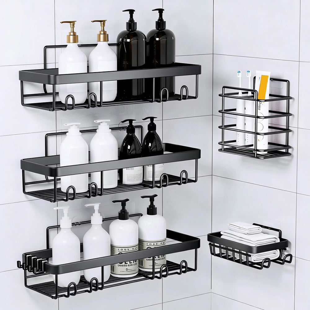 5Pcs Shower Caddy Adhesive Bathroom Wall Organizer Rack