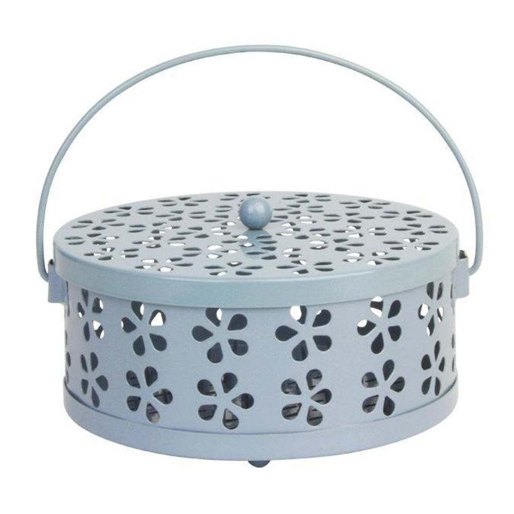 2X 14cm Metal Mosquito Coil and Incense Holder with Lid Floral Cutout Design