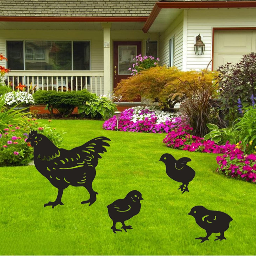 8Pcs Metal Hen and Chicks Silhouette Garden Stakes