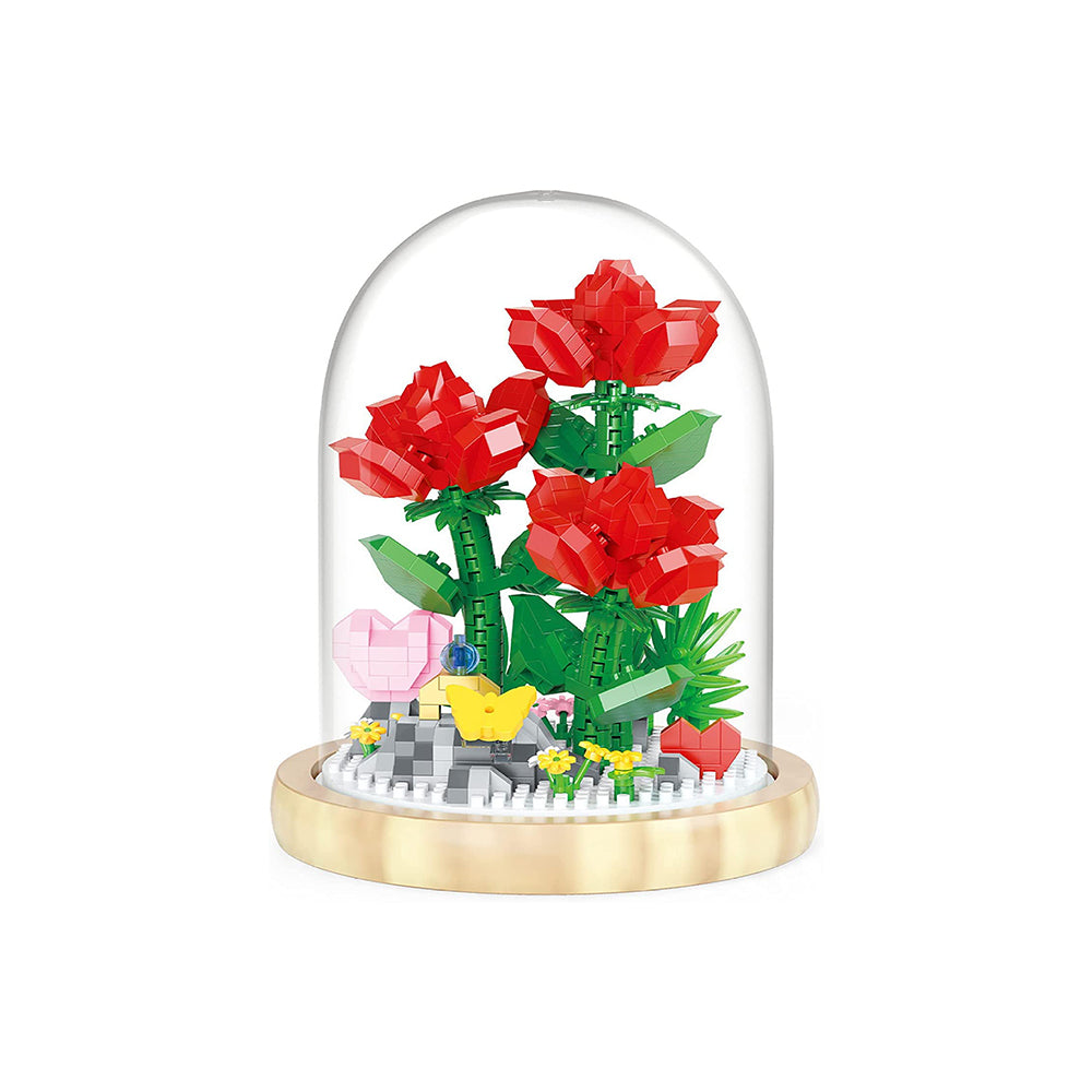 Building Blocks Flower Set Rose Flower Bouquets Toys with Dust Cover Home Decor