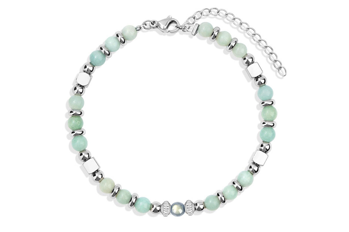 Gift for Women Moonstone Bracelet Amazonite Jasper Stainless Steel Bracelet
