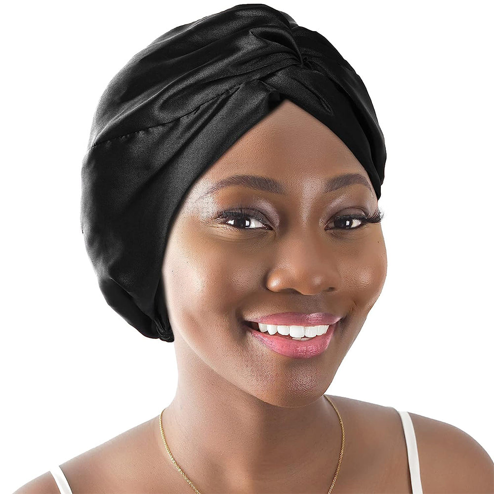 100% Silk Bonnet Sleep Cap for Women Hair Care Adjustable Knotted Turban Hat