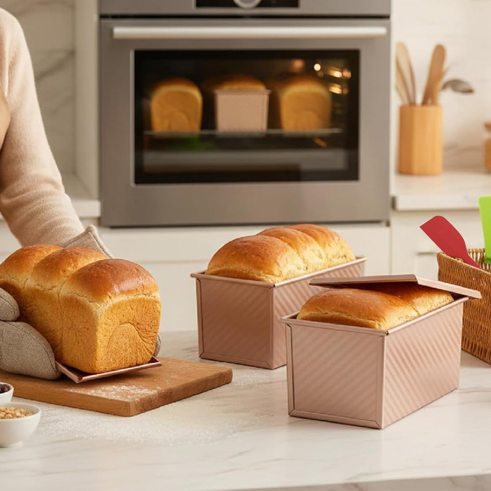 3Pcs Carbon Steel Loaf Pan Set 1kg 0.45kg 0.36kg Dough Capacity with Brush and Scraper