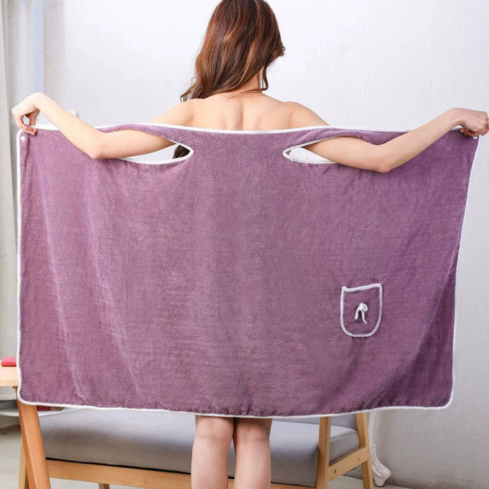 135x80CM Coral Fleece Bath Towel Wearable Wrap Absorb Bathrobe With Pocket